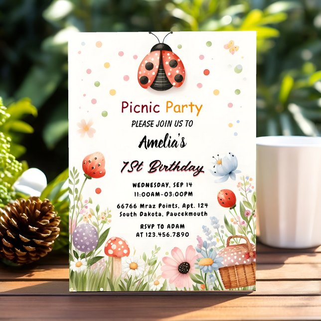The Girls Love Bug Picnic Polka Dot 1st Birthday  Invitation (Creator Uploaded)