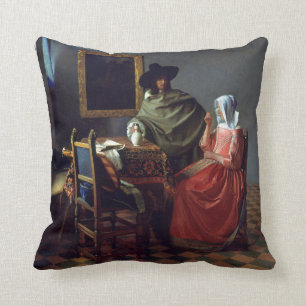 The Glass of Wine by Johannes Vermeer Cushion