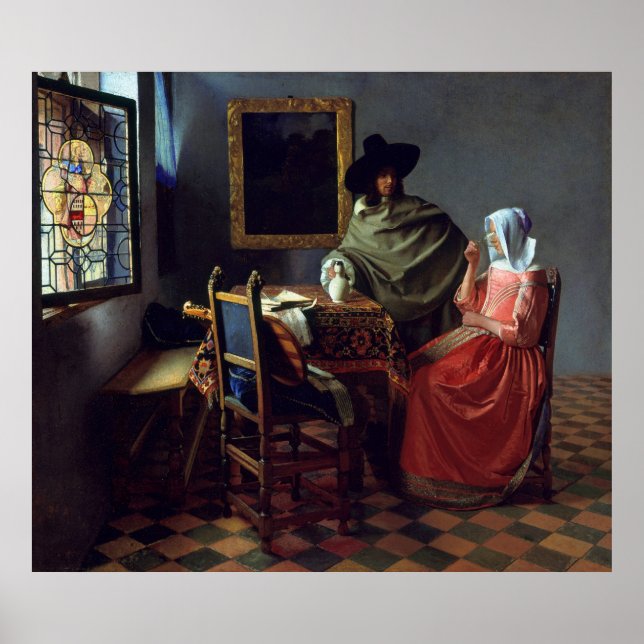 The Glass of Wine by Johannes Vermeer, Large Poster (Front)