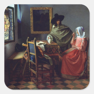 The Glass of Wine by Johannes Vermeer Square Sticker