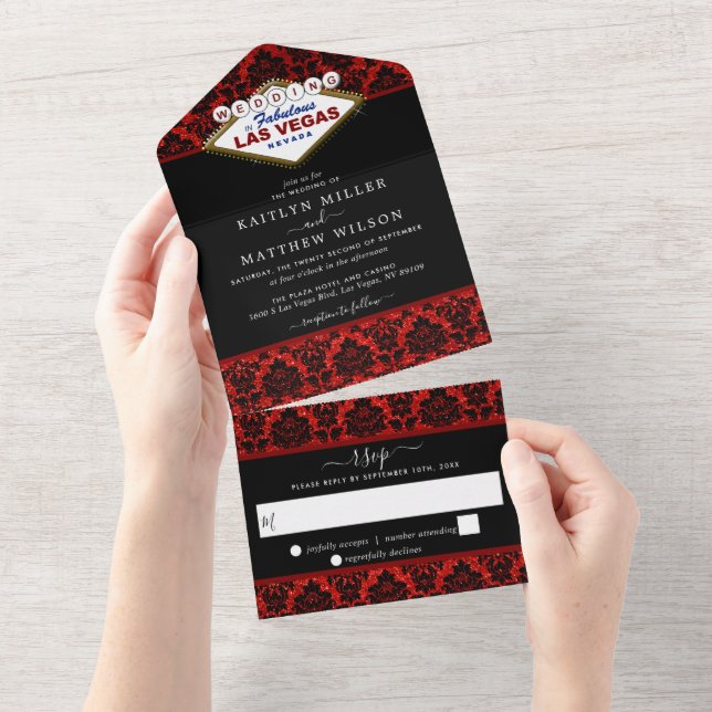 The Glitter Damask Las Vegas Wedding Collection All In One Invitation (Tearaway)