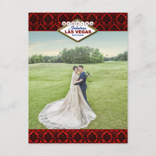 The Glitter Damask Las Vegas Wedding Collection Announcement Postcard