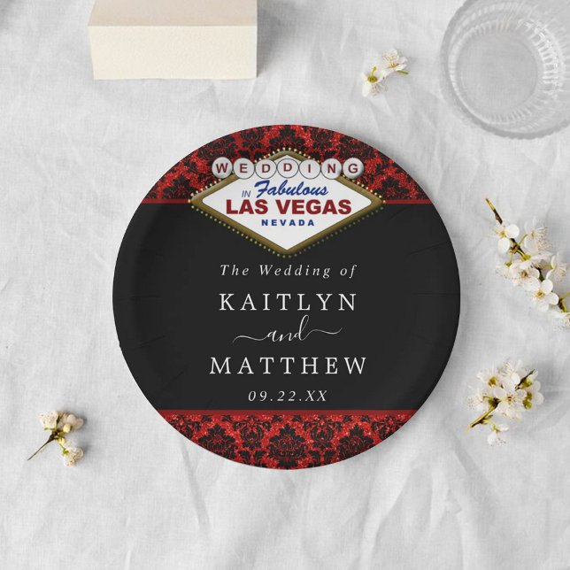 The Glitter Damask Las Vegas Wedding Collection Paper Plate (Creator Uploaded)