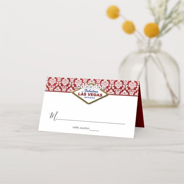 The Glitter Damask Las Vegas Wedding Collection Place Card (Front)