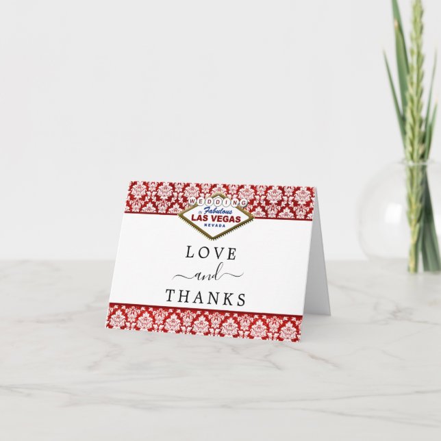 The Glitter Damask Las Vegas Wedding Collection Thank You Card (Front)