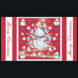The Glittery Christmas Snowman - Tablecloth<br><div class="desc">This design features a white and blue snowflake, a golden tree, coloured snowflakes and lots of snowmen dressed for a cold Christmas season. A glitter was added to this design. A red backround was added along with a white border. Merry christmas was added to this design. This table cover comes...</div>