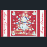 The Glittery Christmas Snowman - Tablecloth<br><div class="desc">This design features a white and blue snowflake, a golden tree, coloured snowflakes and lots of snowmen dressed for a cold Christmas season. A glitter was added to this design. A red backround was added along with a white border. Merry christmas was added to this design. This table cover comes...</div>
