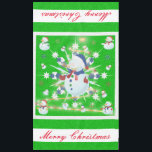 The Glittery Christmas Snowman - Tablecloth<br><div class="desc">This design features a white and blue snowflake, a golden tree, coloured snowflakes and lots of snowmen dressed for a cold Christmas season. A glitter was added to this design. A green backround was added along with a white border. Merry christmas was added to this design. This table cover comes...</div>