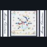 The Glittery Christmas Snowman - Tablecloth<br><div class="desc">This design features a white and blue snowflake, a golden tree, coloured snowflakes and lots of snowmen dressed for a cold Christmas season. A glitter was added to this design. A white backround was added along with a blue border. Merry christmas was added to this design. This table cover comes...</div>