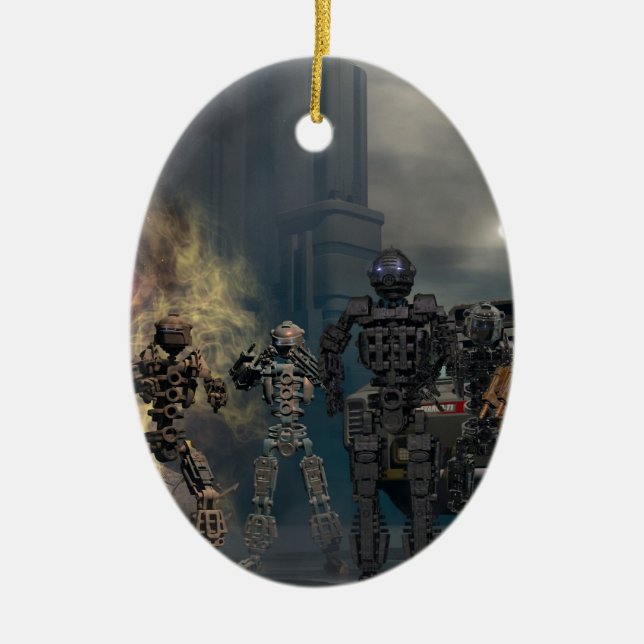 the glorious seven robots b ceramic tree decoration (Front)