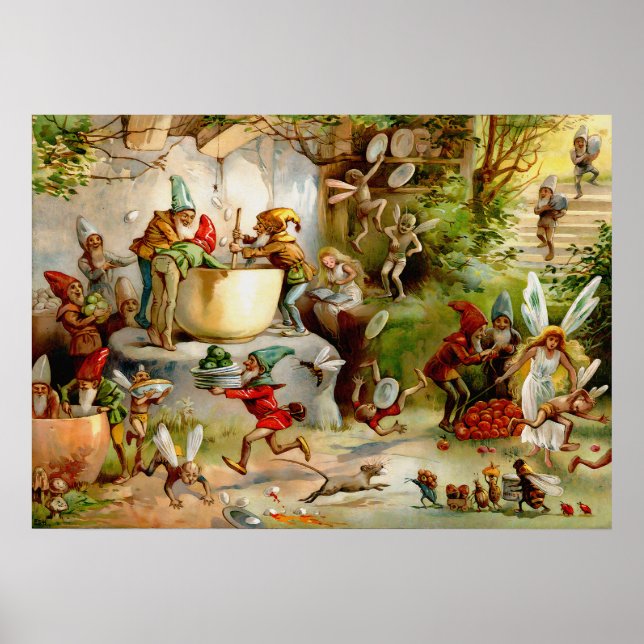 The Gnomes' Kitchen - 1895 Illustration by E. Stua Poster (Front)