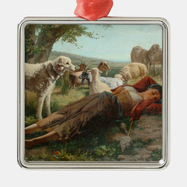 The Goatherder Girl's Siesta (by Carlo Ademollo) Metal Ornament (Front)