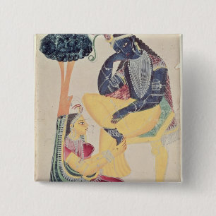 The God Krishna with his mortal love, Radha 15 Cm Square Badge