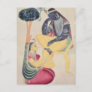 The God Krishna with his mortal love, Radha Postcard
