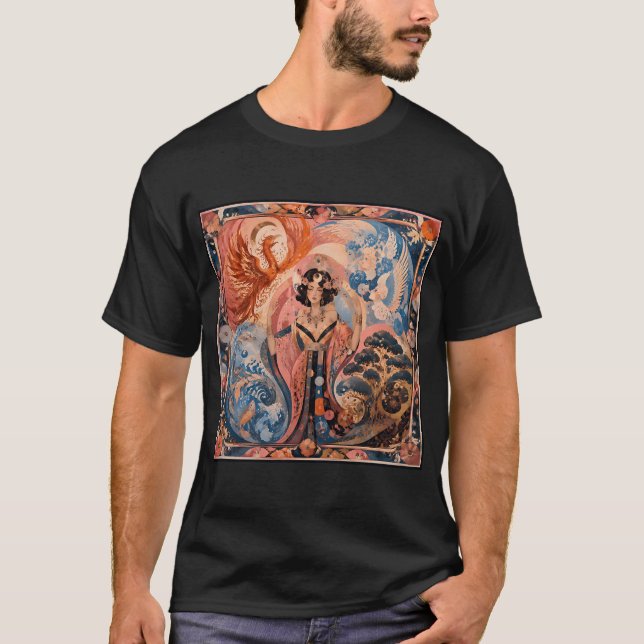 The Goddess of the Four Elements - Phoenix, Fish,  T-Shirt (Front)
