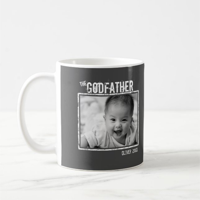 The Godfather | Personalised Photo and Name Grey Coffee Mug (Left)