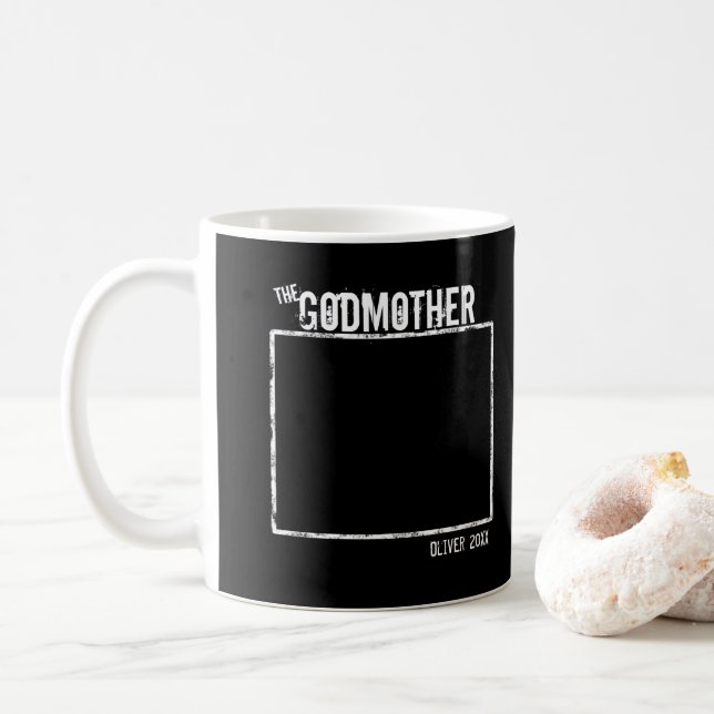 The GodMother | Personalised Photo and Name Black Coffee Mug (With Donut)
