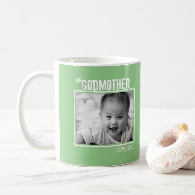 The GodMother | Personalised Photo and Name Green Coffee Mug (With Donut)