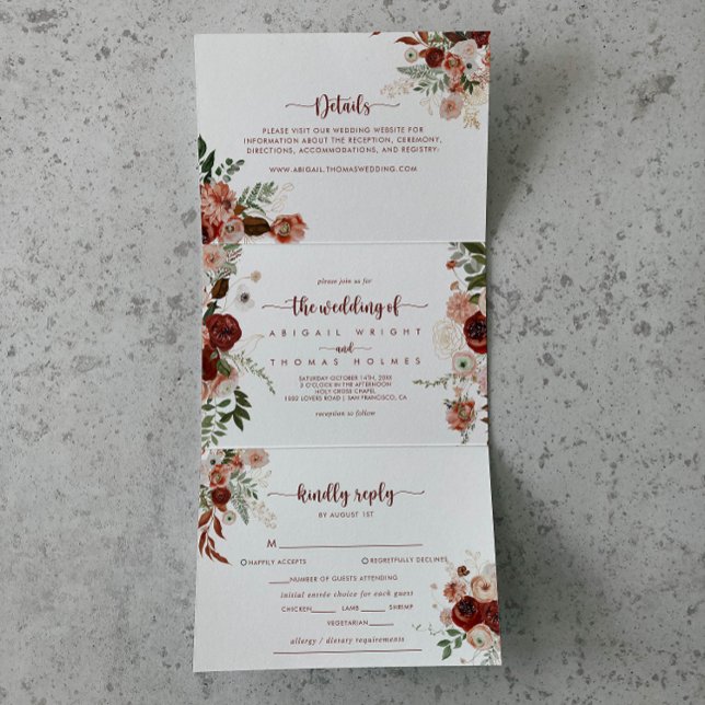 The Gold Rustic Colourful Floral Wedding of Tri-Fold Invitation (Creator Uploaded)