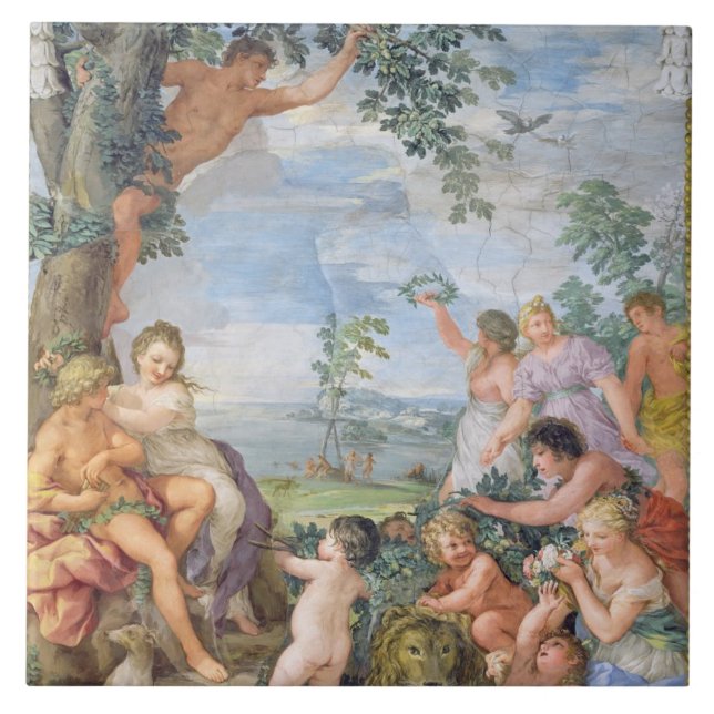 The Golden Age (fresco) Ceramic Tile (Front)