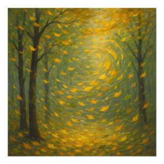 The Golden Autumn Dance: A Vortex of Falling Leave Photo Print