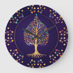 The Golden Bodhi tree - colourful leaves Large Clock