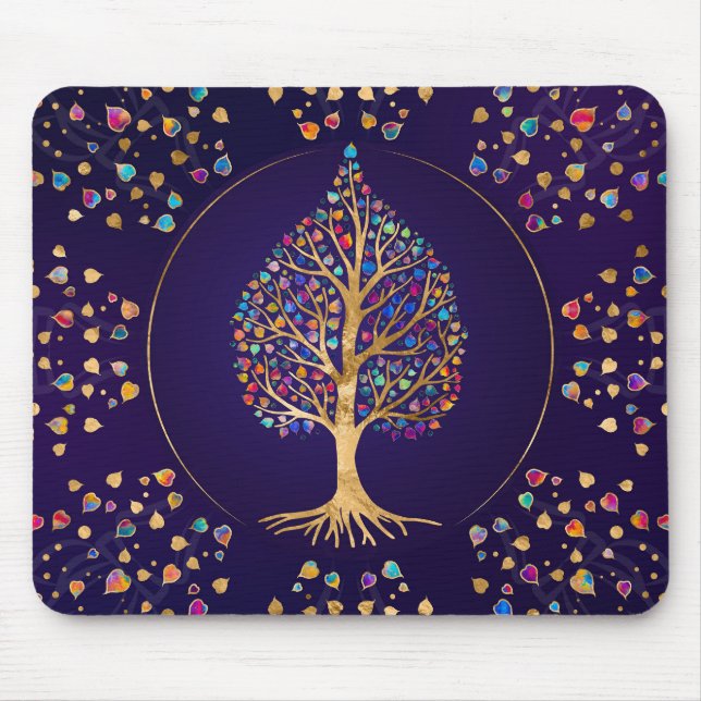The Golden Bodhi tree - colourful leaves Mouse Pad (Front)