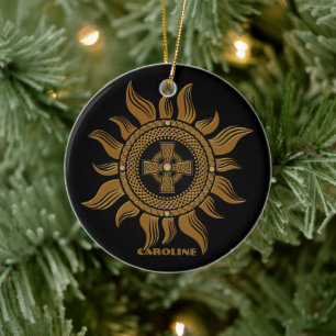 The golden celtic cross. ceramic ornament