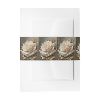 The Golden-Edged White Rose Artwork Invitation Belly Band