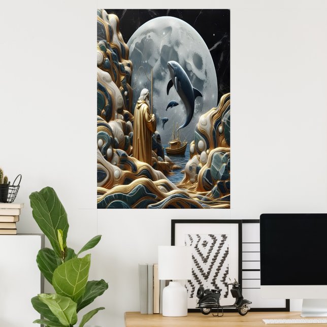The Golden Fisherman's Lunar Catch Poster (Home Office)