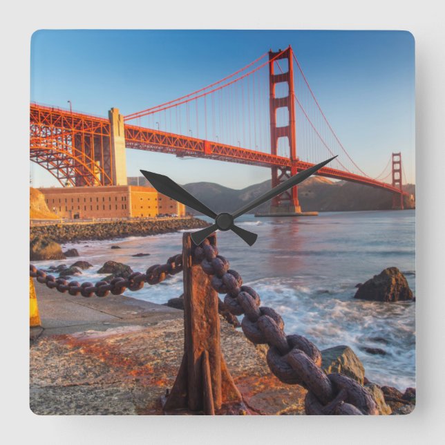 The Golden Gate Bridge From Fort Point Square Wall Clock (Front)