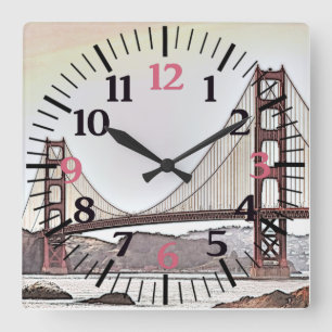 The Golden Gate Bridge - San Francisco, CA (pink) Square Wall Clock
