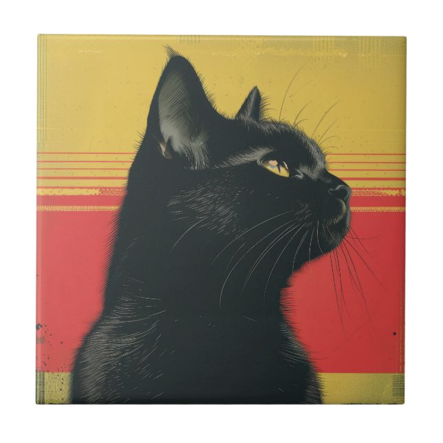 The Golden Gaze Mid-Century Ceramic Tile (Front)