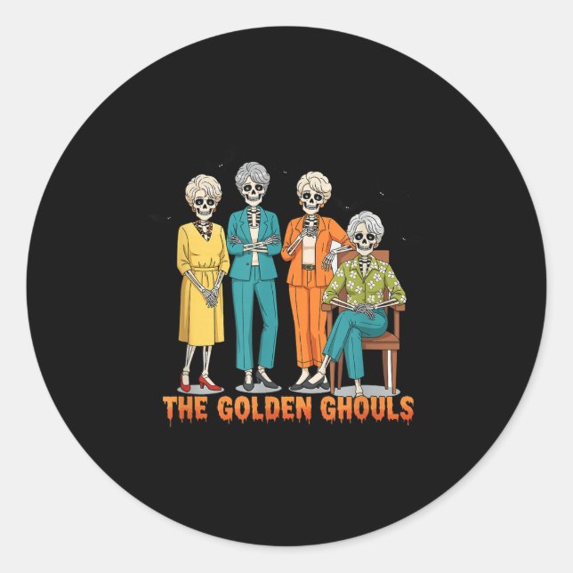 The Golden Ghouls Skeleton Halloween Idea Funny  Classic Round Sticker (Front)
