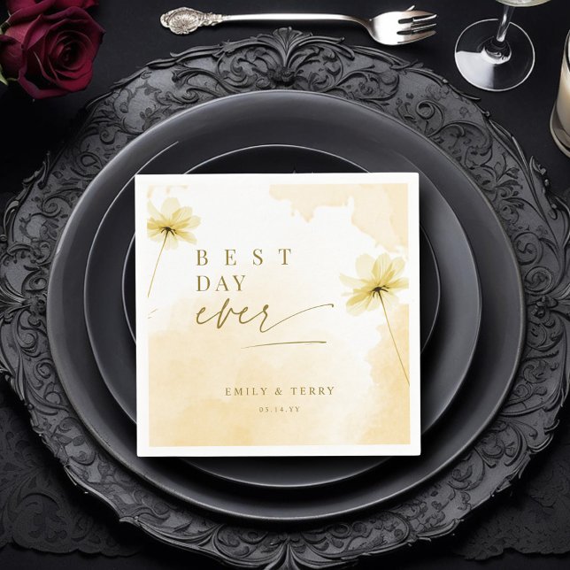 The Golden Hour Grace Floral Best Day Ever Wedding Napkin (Creator Uploaded)