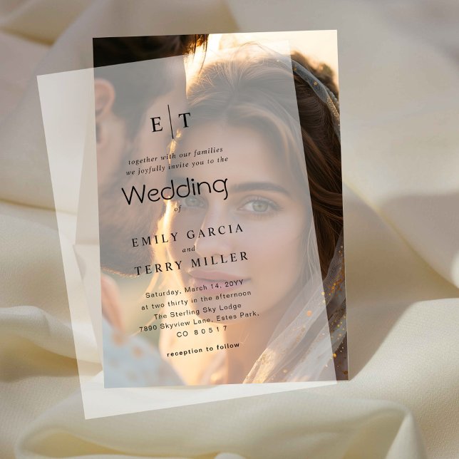 The Golden Hour Grace Modern Monogram Wedding Vellum Invitations (Creator Uploaded)