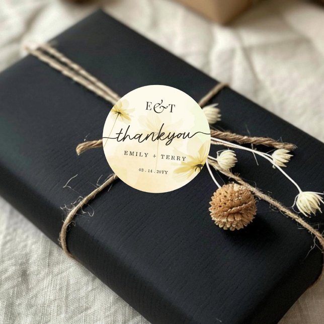 The Golden Hour Grace & Monogram Wedding Thank You Classic Round Sticker (Creator Uploaded)
