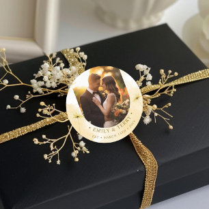 The Golden Hour Grace Photo & Floral Wedding Classic Round Sticker