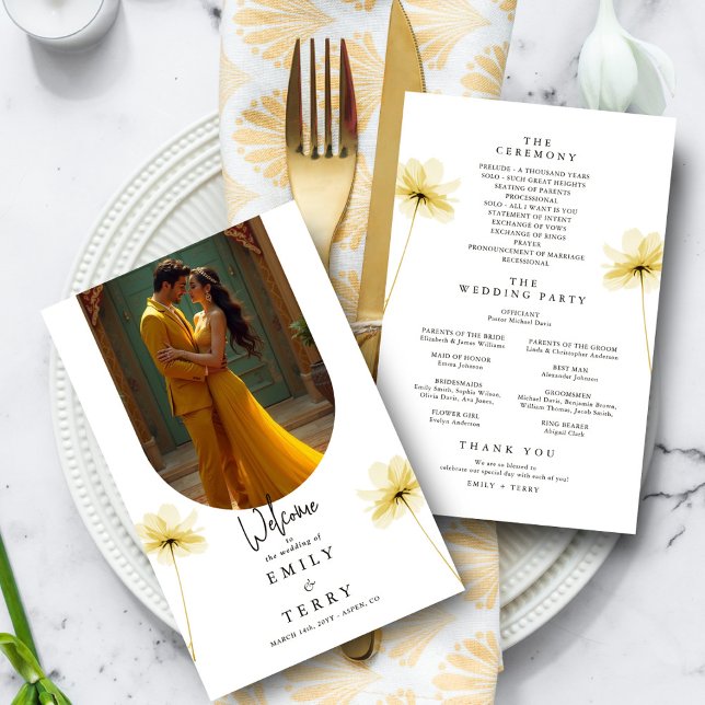 The Golden Hour Grace Photo Floral Wedding Program (Creator Uploaded)