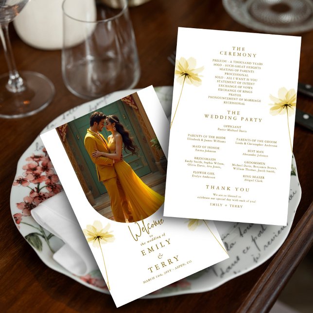 The Golden Hour Grace Photo Floral Wedding Program (Creator Uploaded)