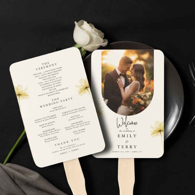 The Golden Hour Grace Photo Floral Wedding Program Hand Fan (Creator Uploaded)
