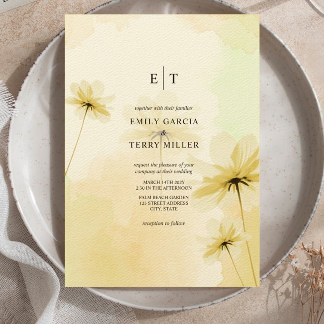 The Golden Hour Grace Photo & Monogram Wedding Invitation (Creator Uploaded)