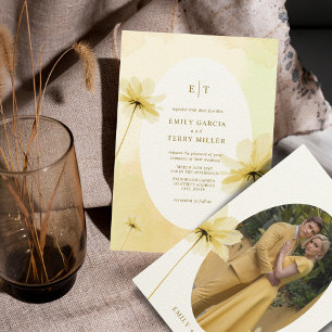 The Golden Hour Grace Photo & Monogram Wedding Invitation