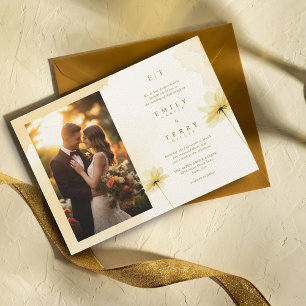 The Golden Hour Grace Photo & Monogram Wedding Invitation