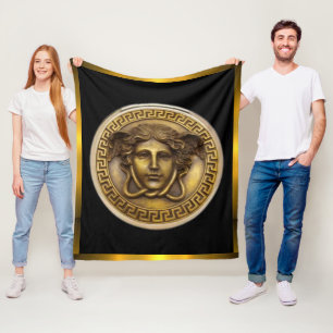 The Golden Medusa - Gorgon Greek Key Fleece Blanket