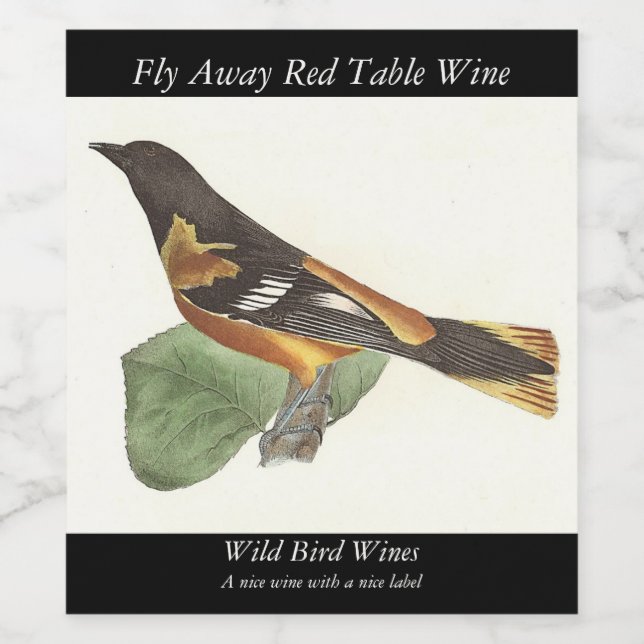 The Golden or Baltimore Oriole (Icterus galbula) Wine Label (Single Label)