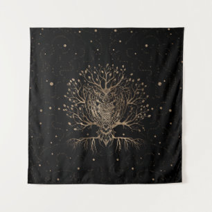 The Golden Owl Tree Tapestry
