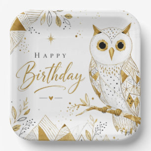 The Golden Owl's Wise Wishes Paper Plate