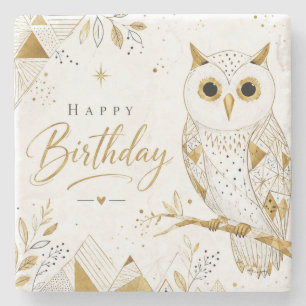 The Golden Owl's Wise Wishes Stone Coaster