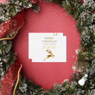 The golden reindeer and the stars are the elegance foil holiday postcard